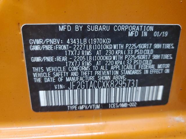 JF2GTACCXK8295731 - 2019 SUBARU CROSSTREK PREMIUM Turuncu fotoğraf 13