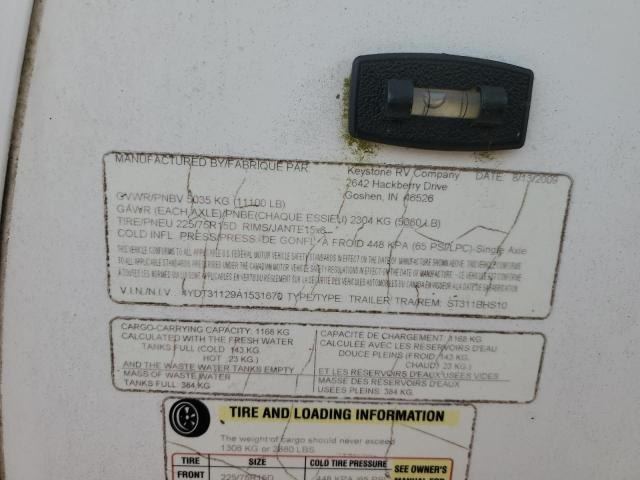 4YDT31129A1531670 - 2010 KEYSTONE SPRINTER თეთრი ფოტო 10