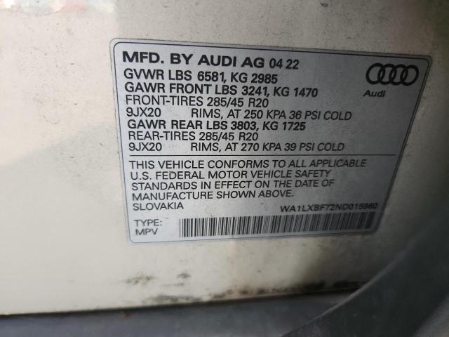 WA1LXBF72ND015960 - 2022 AUDI Q7 PREMIUM PLUS Beige foto 13