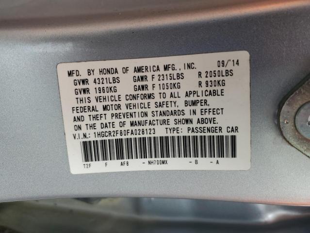 1HGCR2F80FA028123 - 2015 HONDA ACCORD EXL SILVER photo 12