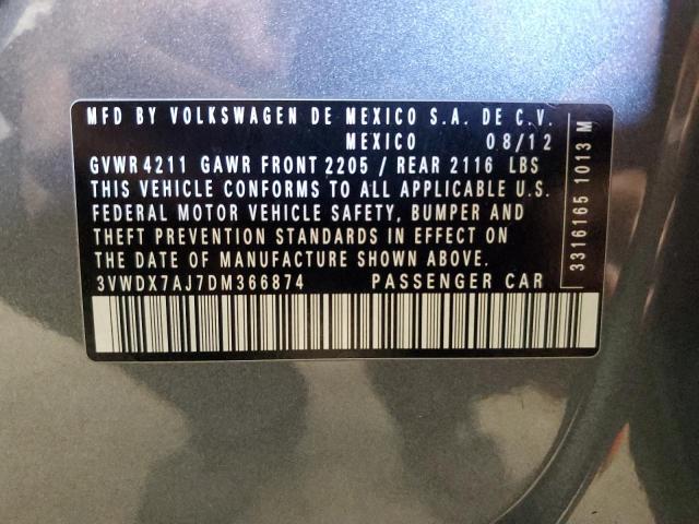 3VWDX7AJ7DM366874 - 2013 VOLKSWAGEN JETTA SE Մոխրագույն լուսանկար 12