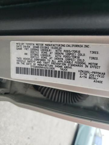5TEGN92NX4Z411926 - 2004 TOYOTA TACOMA DOUBLE CAB PRERUNNER SILVER photo 12