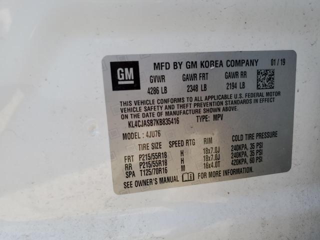 KL4CJASB7KB835416 - 2019 BUICK ENCORE PREFERRED WHITE photo 13