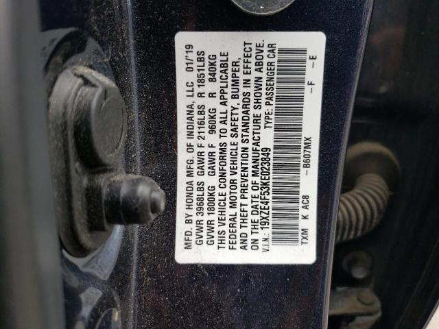 19XZE4F53KE023849 - 2019 HONDA INSIGHT EX BLUE photo 13
