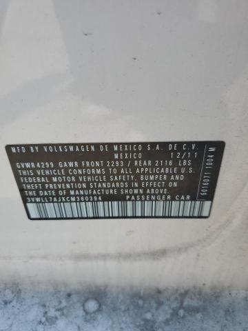 3VWLL7AJXCM360394 - 2012 VOLKSWAGEN JETTA TDI თეთრი ფოტო 12