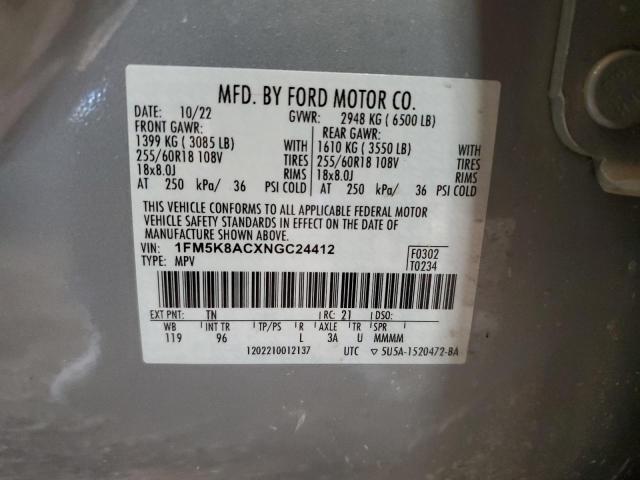 1FM5K8ACXNGC24412 - 2022 FORD EXPLORER POLICE INTERCEPTOR Boz foto 13