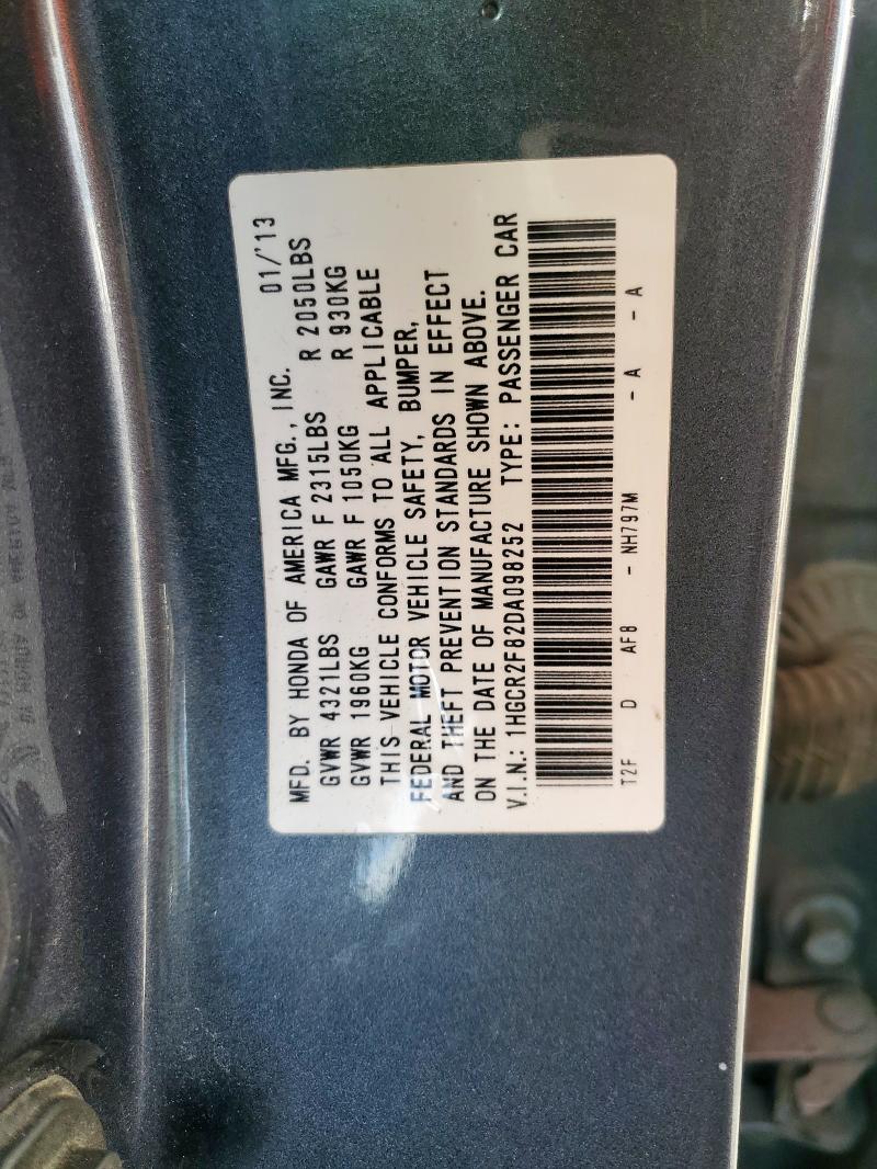 1HGCR2F82DA098252 - 2013 HONDA ACCORD EXL رمادي صورة 13