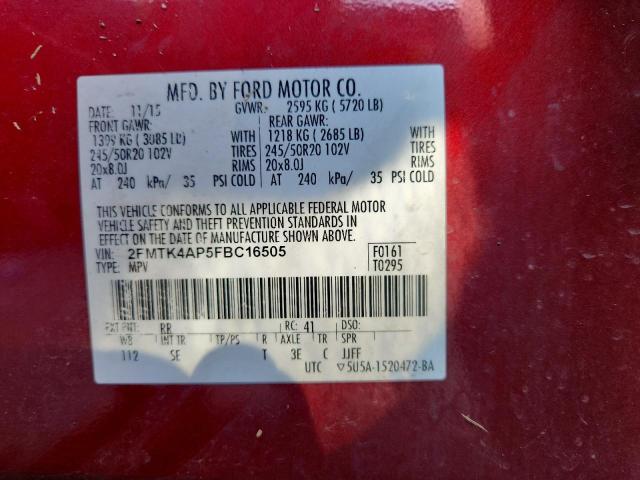 2FMTK4AP5FBC16505 - 2015 FORD EDGE SPORT 红色 照片 14