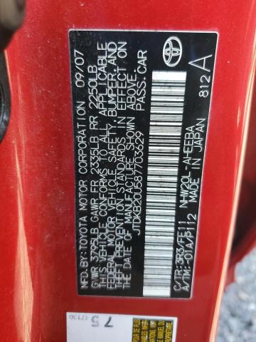 JTDKB20U587703629 - 2008 TOYOTA PRIUS RED photo 13