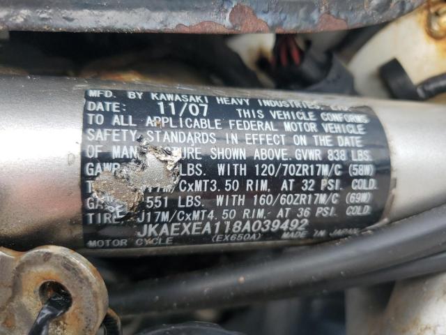 JKAEXEA118A039492 - 2008 KAWASAKI EX650 A Bənövşəyi foto 9