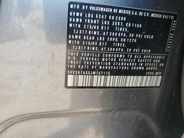 3VV3B7AXXJM147115 - 2018 VOLKSWAGEN TIGUAN SE Gri fotoğraf 12