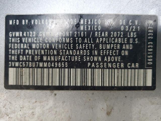 3VWC57BU7MM049655 - 2021 VOLKSWAGEN JETTA S ვერცხლისფერი ფოტო 12