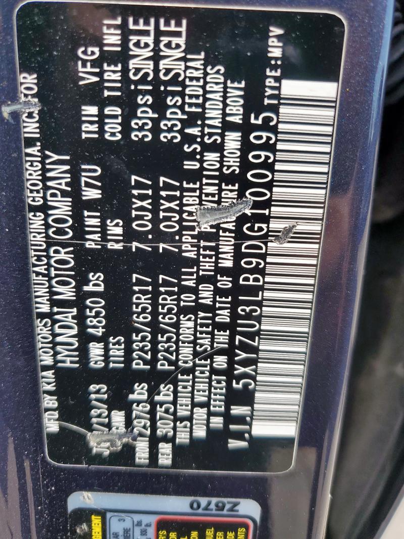 5XYZU3LB9DG100995 - 2013 HYUNDAI SANTA FE S BLUE photo 14