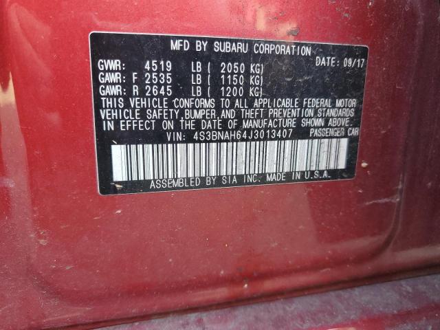 4S3BNAH64J3013407 - 2018 SUBARU LEGACY 2.5I PREMIUM RED photo 12