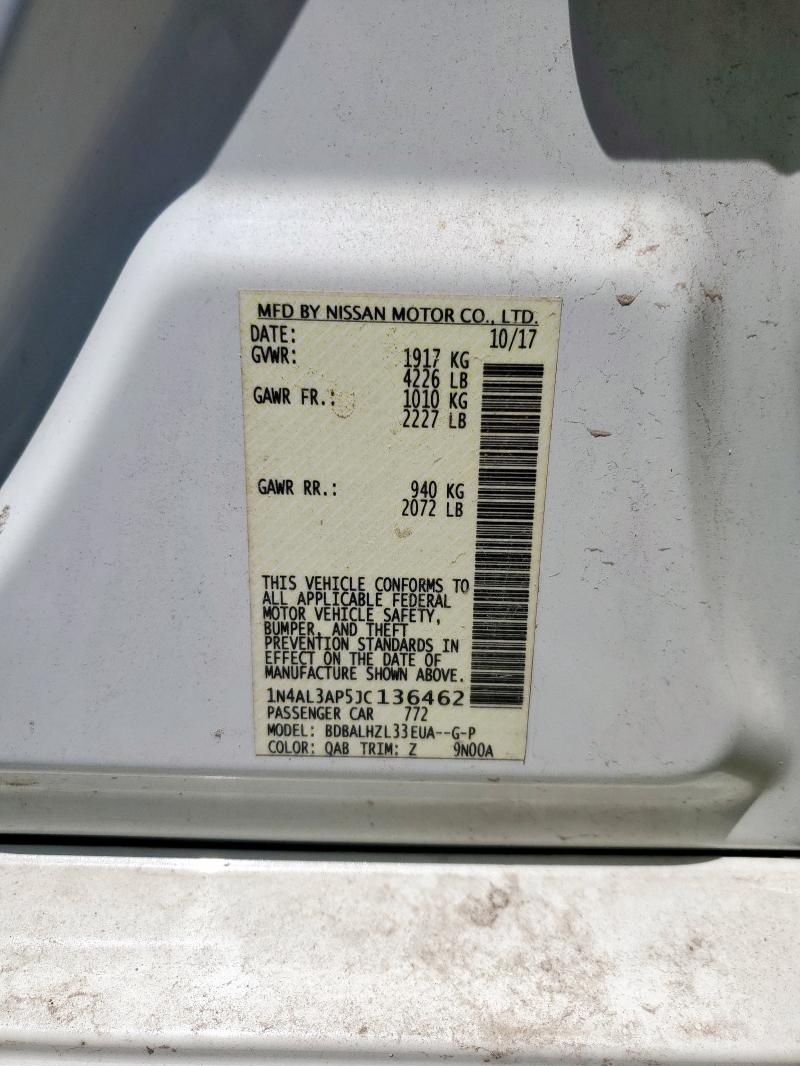 1N4AL3AP5JC136462 - 2018 NISSAN ALTIMA 2.5 WHITE photo 12