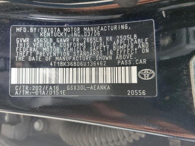 4T1BK36B06U136462 - 2006 TOYOTA AVALON XL BLACK photo 13