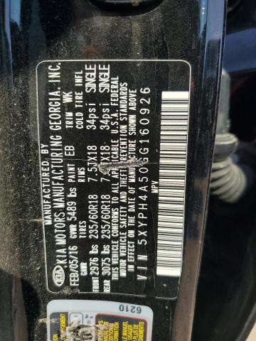 5XYPH4A50GG160926 - 2016 KIA SORENTO EX BLACK photo 13