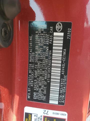 4T1BF3EK7AU512184 - 2010 TOYOTA CAMRY BASE RED photo 12