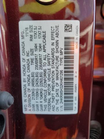 2HKRW5H32KH401296 - 2019 HONDA CR-V LX Burdeos foto 13