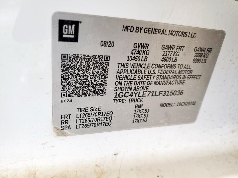 1GC4YLE71LF315036 - 2020 CHEVROLET SILVERADO K2500 HEAVY DUTY WHITE photo 12