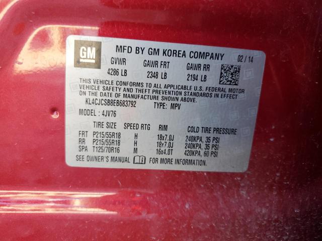 KL4CJCSB8EB683792 - 2014 BUICK ENCORE RED photo 13