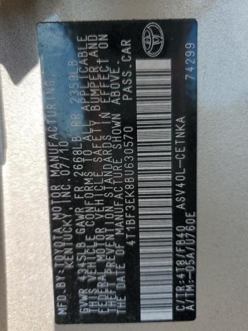 4T1BF3EK8BU630570 - 2011 TOYOTA CAMRY BASE Braun Foto 12