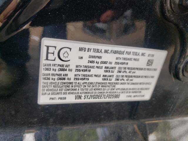 5YJYGDEE7LF025980 - 2020 TESLA MODEL Y 黑色 照片 13