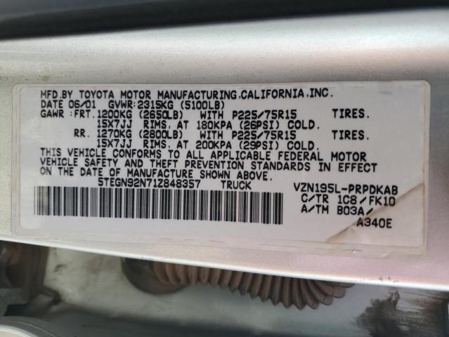 5TEGN92N71Z848357 - 2001 TOYOTA TACOMA DOUBLE CAB PRERUNNER SILVER photo 13