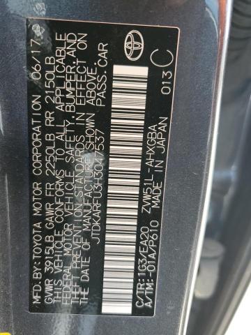 JTDKARFU3H3047537 - 2017 TOYOTA PRIUS ნაცრისფერი ფოტო 12