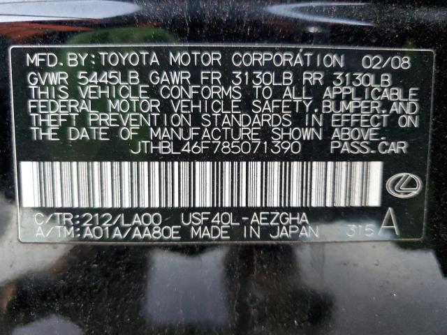 JTHBL46F785071390 - 2008 LEXUS LS 460 BLACK photo 13