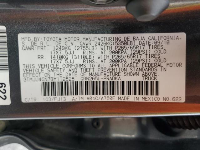 3TMJU4GN7BM112828 - 2011 TOYOTA TACOMA DOUBLE CAB PRERUNNER GRAY photo 12