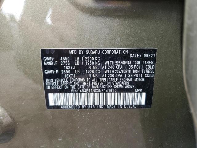 4S4BTANCXN3141622 - 2022 SUBARU OUTBACK LI GREEN photo 12