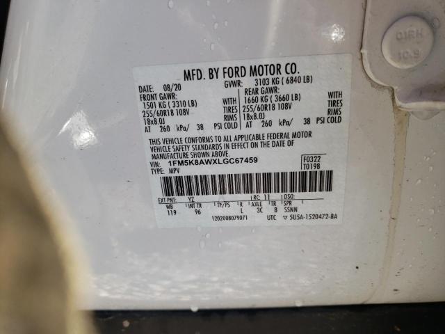 1FM5K8AWXLGC67459 - 2020 FORD EXPLORER POLICE INTERCEPTOR 白色 照片 14