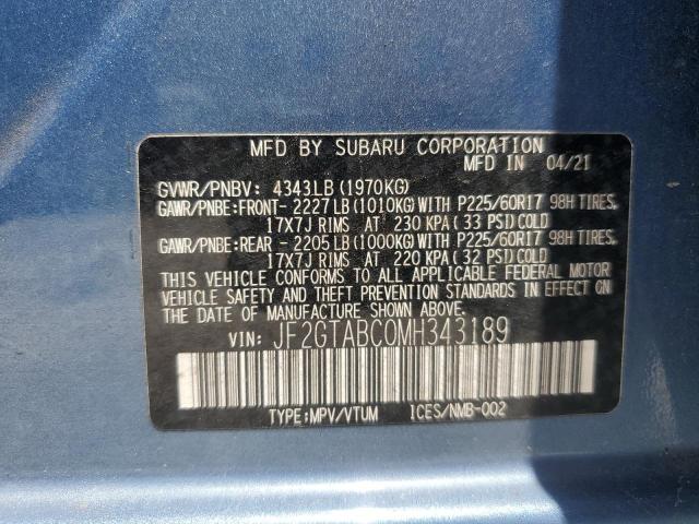 JF2GTABC0MH343189 - 2021 SUBARU CROSSTREK BLUE photo 13