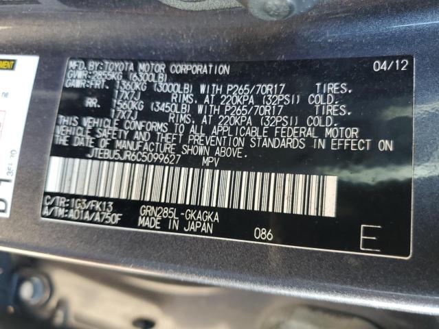 JTEBU5JR6C5099627 - 2012 TOYOTA 4RUNNER SR5 GRAY photo 13