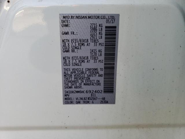 5N1DR2MM6HC692402 - 2017 NISSAN PATHFINDER S WHITE photo 12