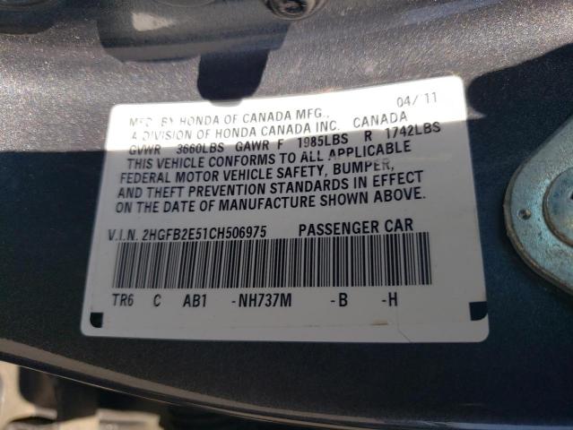 2HGFB2E51CH506975 - 2012 HONDA CIVIC LX GRAY photo 12