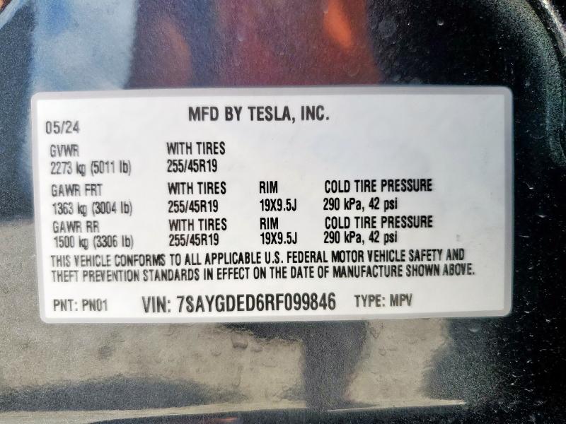 7SAYGDED6RF099846 - 2024 TESLA MODEL Y GRAY photo 14