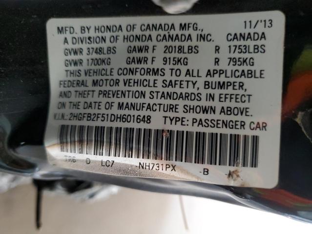 2HGFB2F51DH601648 - 2013 HONDA CIVIC LX BLACK photo 12