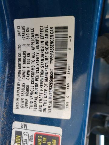 JHMZE2H32CS005341 - 2012 HONDA INSIGHT BLUE photo 12