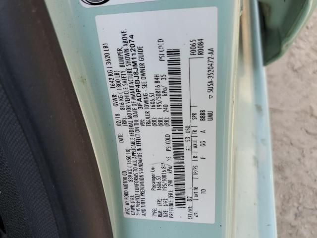 3FADP4BJ8JM112074 - 2018 FORD FIESTA SE Бірюзовий фото 12