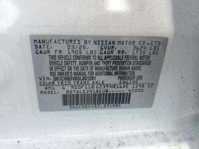 3N1CN8DV8SL851281 - 2025 NISSAN VERSA S WHITE photo 12