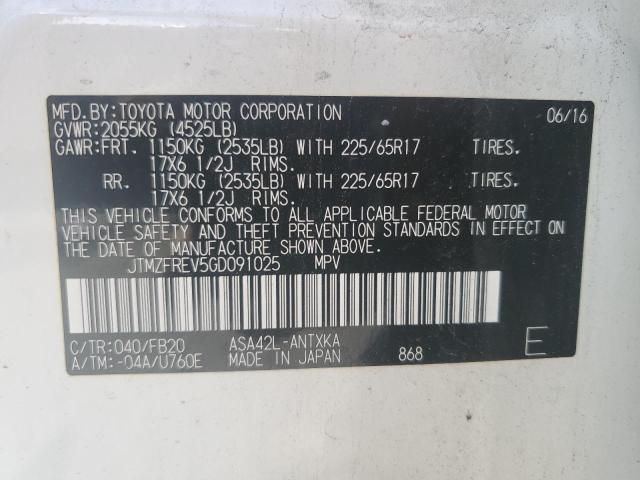 JTMZFREV5GD091025 - 2016 TOYOTA RAV4 LE Biały zdjęcie 13