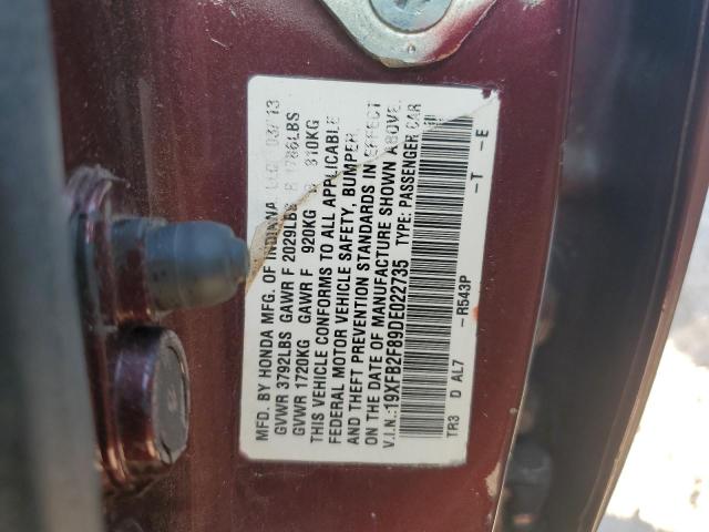 19XFB2F89DE022735 - 2013 HONDA CIVIC EX MAROON photo 12