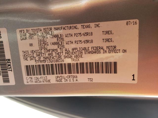 5TFRM5F13GX108316 - 2016 TOYOTA TUNDRA DOUBLE CAB SR/SR5 SILVER photo 12