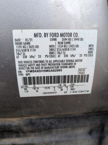 1FMSK8DH5MGA82995 - 2021 FORD EXPLORER XLT SILVER photo 13