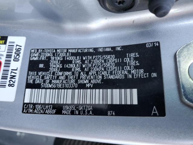 5TDDW5G19ES103370 - 2014 TOYOTA SEQUOIA PLATINUM SILVER photo 13