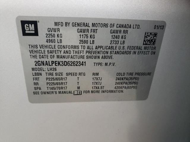 2GNALPEK3D6262341 - 2013 CHEVROLET EQUINOX LT SILVER photo 14