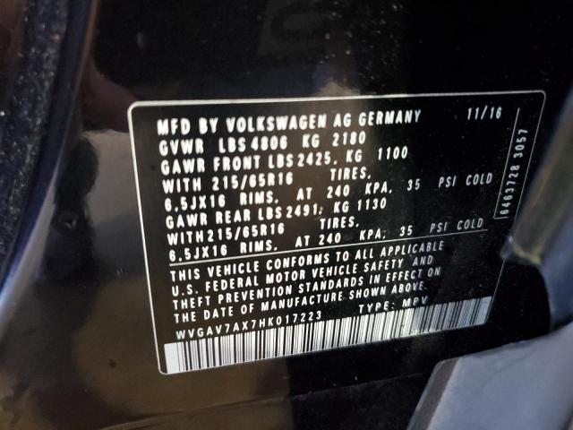 WVGAV7AX7HK017223 - 2017 VOLKSWAGEN TIGUAN S BLACK photo 13