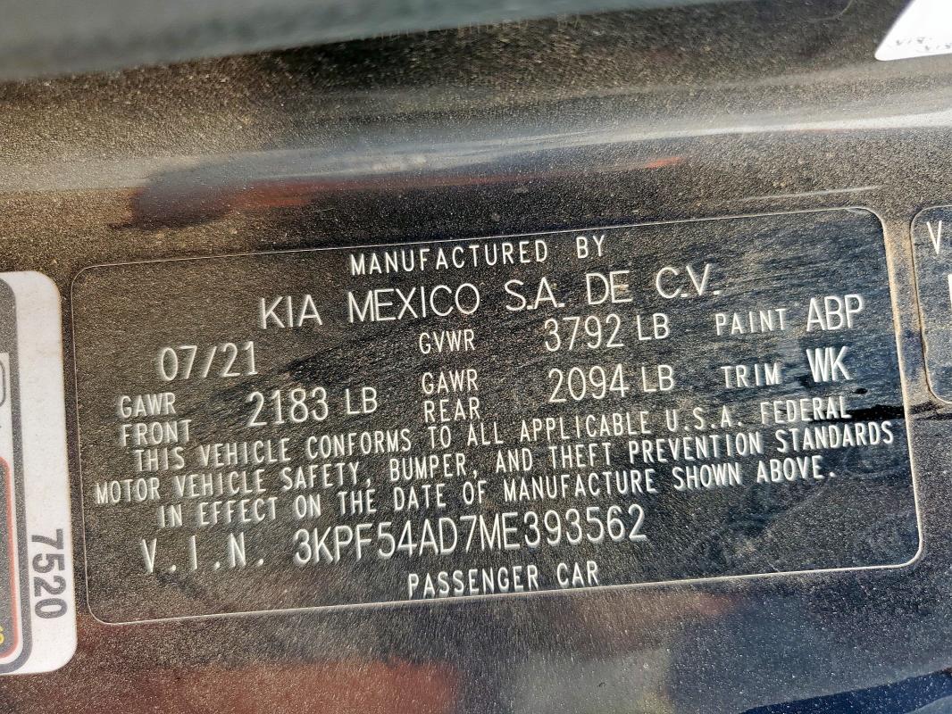 3KPF54AD7ME393562 - 2021 KIA FORTE EX BLACK photo 12